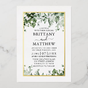 Wedding Modern Elegant Ivy Sage Greenery Gold Folie Uitnodiging