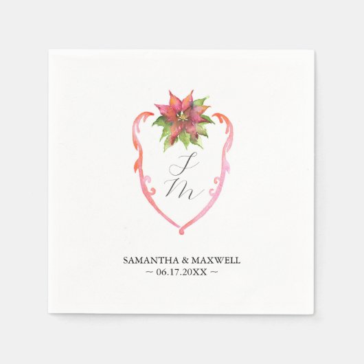 Wedding Monogram Napkins Poinsettia Servet (Voorkant)