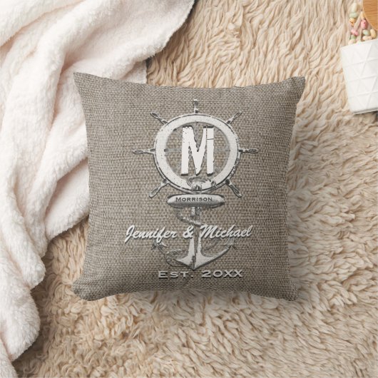 Wedding Monogram Rustic Linen Anchor Kussen (Deken)