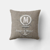 Wedding Monogram Rustic Linen Anchor Kussen (Achterkant)