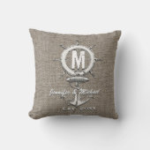 Wedding Monogram Rustic Linen Anchor Kussen (Voorkant)