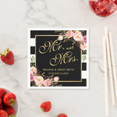 Wedding Mr. en Mrs. Floral Gold Lijst Stripes Servetten (Insitu)