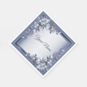 Wedding Navy Blue Floral Silver Gray Party Elegant Servet (Hoek)
