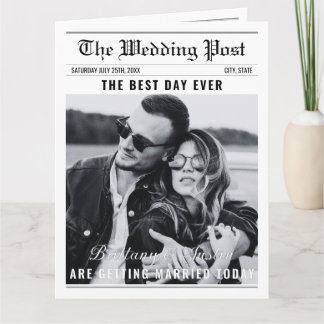 Wedding Newspaper Program Classic Black & White  Kaart
