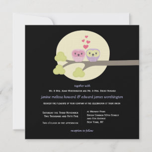 Wedding Night Owls Cute Illustration Invite Kaart
