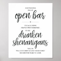 Wedding Open Bar, dronken shenanigans, bord