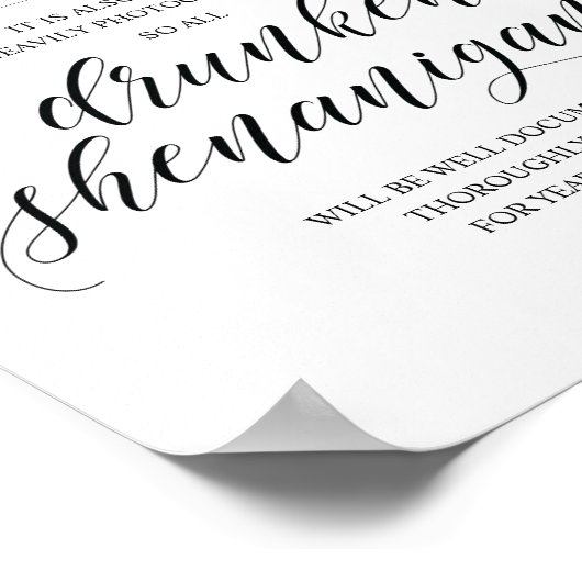 Wedding Open Bar, dronken shenanigans, bord Poster (Hoek)