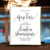 Wedding Open Bar, dronken shenanigans, bord Poster