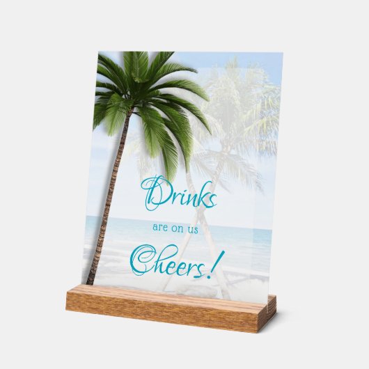 Wedding Open Bar Palm Trees Acrylic Sign (Angle)