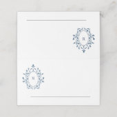 Wedding or event place card Teal Monogram (Buitenkant ongevouwen)