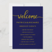 Wedding Order of Events Gold Navy Blue Schedule Kaart (Voorkant)