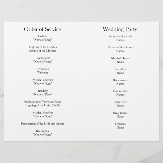 Wedding Order of Service and Ceremony Program (Achterkant)