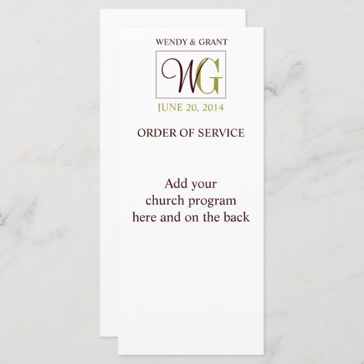 Wedding Order of Service Monogram Logo Programma (Voorkant / Achterkant)
