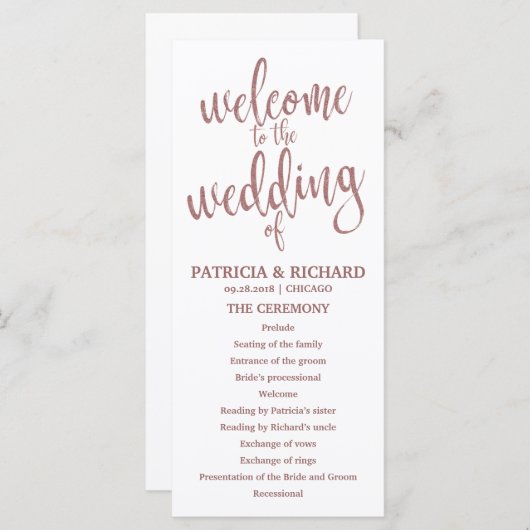 Wedding Order of Service Programma Roos Gold Scrip (Voorkant / Achterkant)