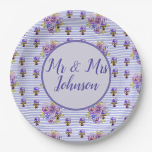 Wedding Pansy Paarse Lila Vintage Floral Flower Papieren Bordje