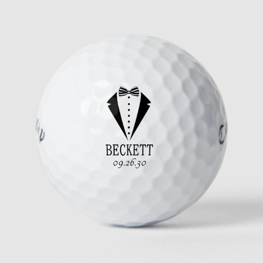 Wedding Party Black Tuxedo With Striped Bow Tie Golfballen (Voorkant)