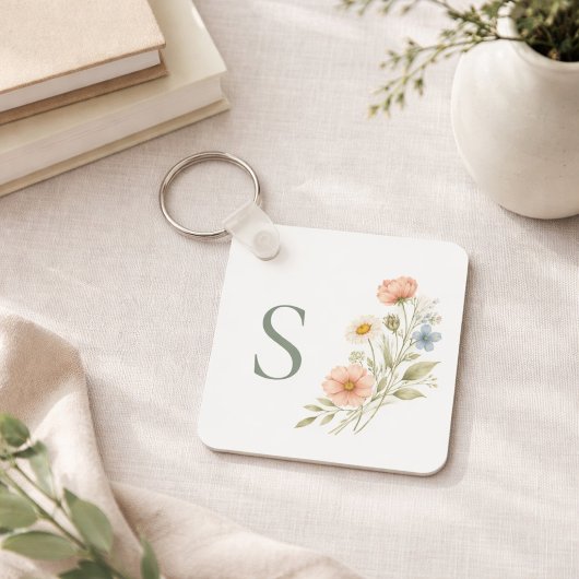 Wedding Party Wildflower Gift Monogram Sleutelhanger