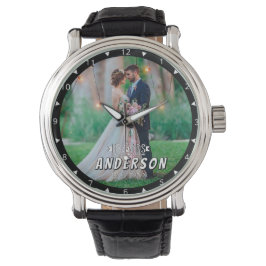 Wedding Photo Anniversary elegant  script Horloge