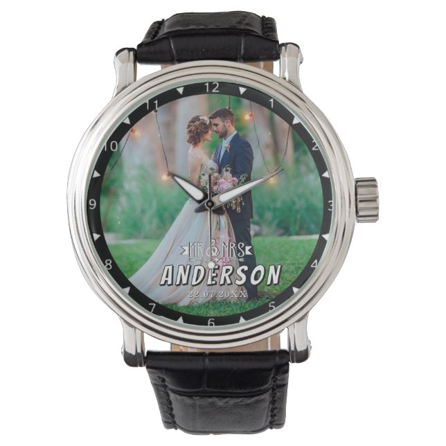 Wedding Photo Anniversary elegant  script Horloge (Voorkant)
