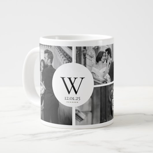 Wedding Photo Collage Mug with Initial & Date Extra Grote Beker (Voorkant links)