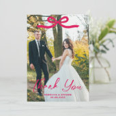 Wedding Photo Guest Appreciation Pink Bow Bedankkaart (Staand voorkant)