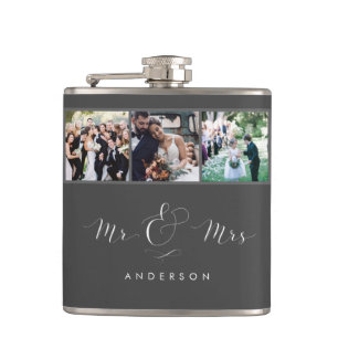 Wedding Photo Script Mr en Mrs Flask   Grijs Heupfles