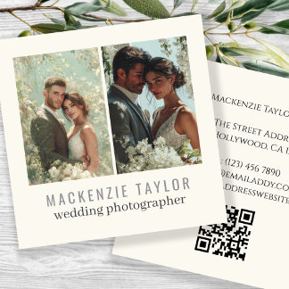 Wedding Photographer 2 Photo Personalized QR Code Vierkante Visitekaartjes