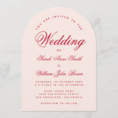 Wedding Pink Arch Red Script Simple Calligraphy Kaart (Voorkant)