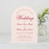 Wedding Pink Arch Red Script Simple Calligraphy Kaart (Staand voorkant)
