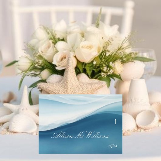 Wedding Place Cards Fish Icon-Serene Blue Kaart