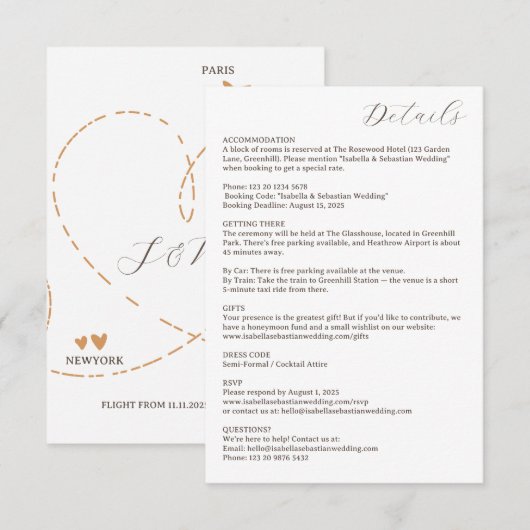 Wedding Plane Travel Flight Details Informatiekaartje (Voorkant / Achterkant)