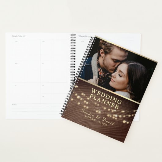 Wedding planner à cordes de bois rustique (Devant avec enveloppe)