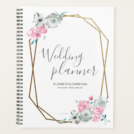 Wedding planner aquarelle fleur or cadre géo (Devant)