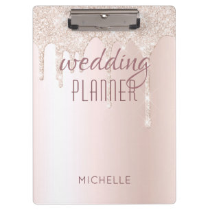 Wedding Planner Chic Girly Pink Glitter Naam Klembord