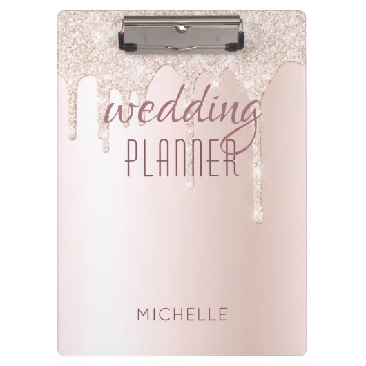 Wedding Planner Chic Girly Pink Glitter Naam Klembord (Voorkant)