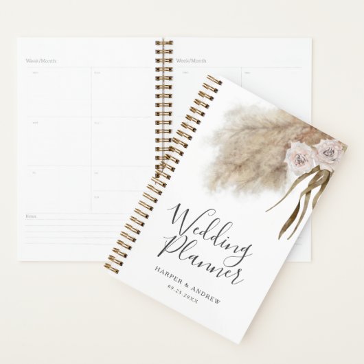 Wedding planner d'aquarelle en laiton de Pampas de (Devant avec enveloppe)