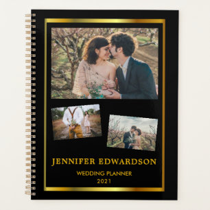 Wedding planner de collage photo en or noir modern