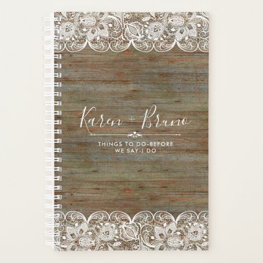 Wedding planner de dentelle rustique en bois blanc (Devant)