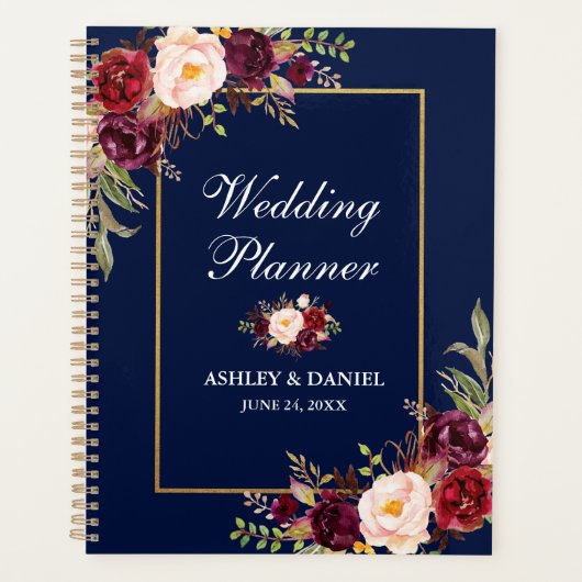 Wedding planner d'or bleu floral de Bourgogne (Devant)
