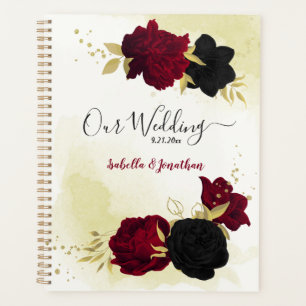Wedding planner d'or noir et rouge fleurs