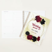 Wedding planner d'or noir et rouge fleurs (Devant avec enveloppe)