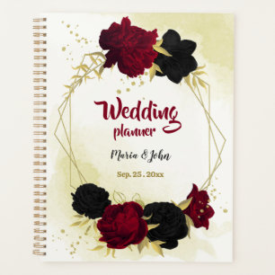 Wedding planner d'or noir et rouge fleurs