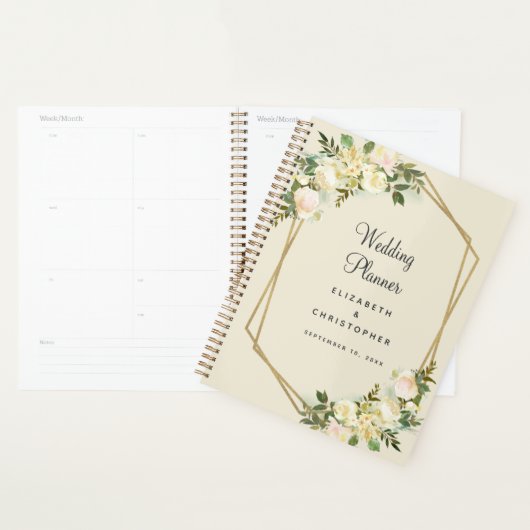 Wedding planner Elegant Chic Aquarelle Gold Frame (Devant avec enveloppe)