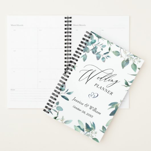 Wedding planner Eucalyptus Green Watercolor (Devant avec enveloppe)