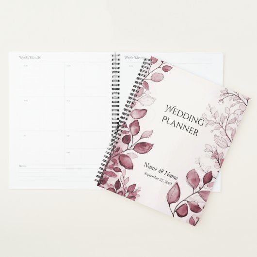 Wedding planner Feuille rouge moderne (Devant avec enveloppe)