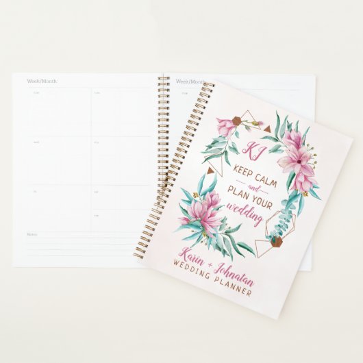 Wedding planner floral chic or rose monogrammed (Devant avec enveloppe)