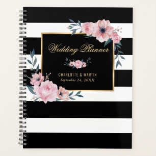 Wedding planner floral noir et blanc or rose