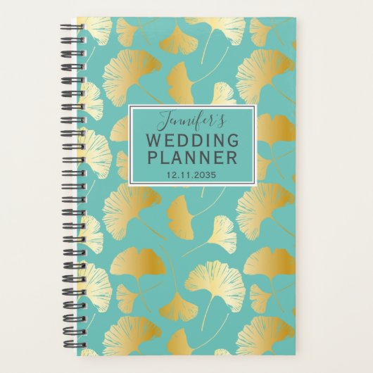 Wedding planner Motif de Ginkgo Turquoise moderne (Devant)