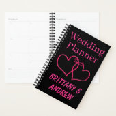 Wedding planner noir Hot rose Coeurs joints (Devant avec enveloppe)