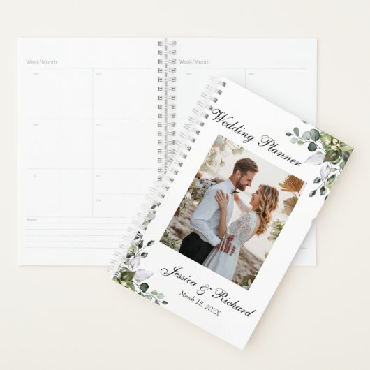 Wedding planner PHOTO Eucalyptus Watercolor (Devant avec enveloppe)